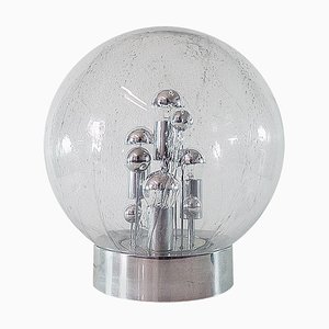 Große Deutsche Ball Sputnik Tischlampe aus Murano Glas, Chrom & Messing von Doria, 1967