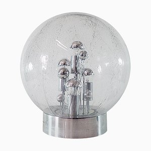 Lámpara de mesa Sputnik alemana grande de cristal de Murano, cromo y latón de Doria, 1967