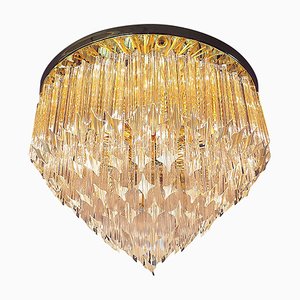 Lustre Encastré en Cristal Prisme & Laiton Doré de Palwa, Allemagne, 1960s