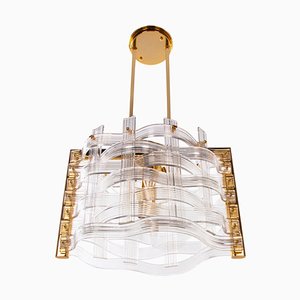 Lámpara de araña Nastri de cristal de Murano bañada en oro de Venini, Italia