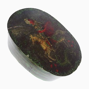 19th Century European Painted Wooden Oval Box with Saint George & the Dragon