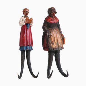 Black Forest Figural Carved Wall Hooks, 19th Century, Set of 2