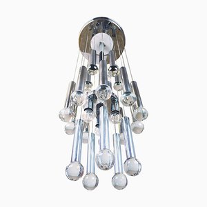 Italian Sputnik Cascade Chandelier in Crystal Balls & Chrome by Gaetano Sciolari, 1970s