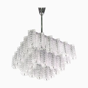 Square Chandelier in Glass & Chrome from Austrolux, Vienna, 1960s