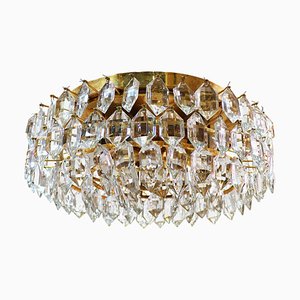 Large Flush Mount Chandelier in Crystal & Brass from Lobmeyr / Bakalowits & Sons