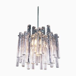 Chandelier with Iced Crystal Rods & Chrome from Kinkeldey, 1960s, Germany