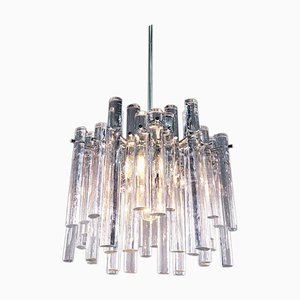 Lustre avec Barres en Cristal Glacé et Chrome de Kinkeldey, 1960s, Allemagne