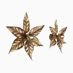 Wall Lights in Gilt Brass Leaves by Willy Daro for Massive, 1970s, Belgium, Set of 2