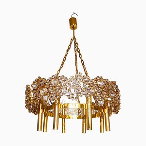 Lampadario Palwa in cristallo Swarovski e ottone dorato 24k, anni '70, Germania