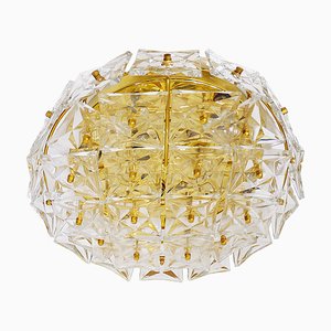 Großer Kronleuchter aus vergoldetem Messing & Kristallglas, 1960er