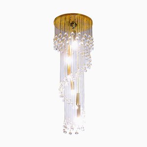 Large Spiral Cascade Chandelier in Crystal & Gilt Brass from Palwa, 1960s, Germany