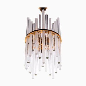 German Chandelier with Glass Rods & Brass from Palwa, 1960s