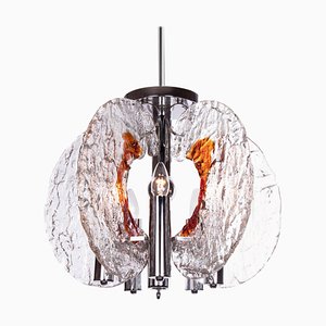 Lampe à Suspension en Verre de Murano et Chrome de Mazzega, Italie, 1960s