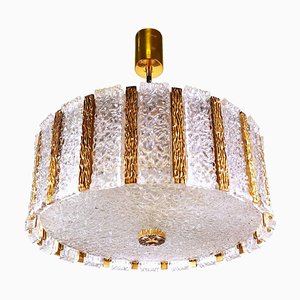Lámpara de araña en forma de tambor de bronce de cristal de Murano de Kalmar