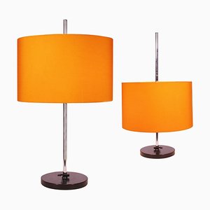 Lampade da tavolo regolabili arancioni di Staff Leuchten, Germania, anni '60, set di 2