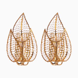 German Wall Sconces in Crystal & Gilt Brass from Palwa, 1960s, Set of 2