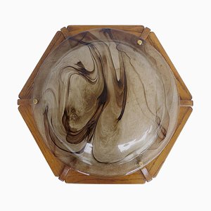 Large Flush Mount in Amber Murano Glass from Kaiser, 1960s