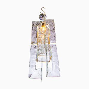 Lampada a sospensione in vetro di Murano ghiacciato e metallo cromato per Mazzega, Italia, anni '60