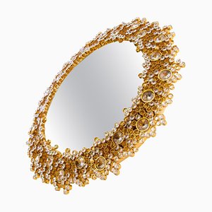 German Gilded Backlit Mirror in Swarovski Crystals & Brass from Palwa, 1960s