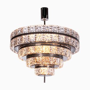 Lustre à 18 Lampes en Cristal et Nickel par Carl Fagerlund pour Orrefors, Suède, 1960s