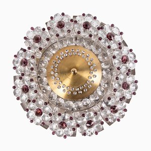 Small French Flush Mount Ceiling Light in Amethyst & Clear Crystal, 1940s