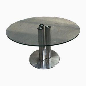 Mid-Century Modern Italian Marcuso 2532 Table with Chrome Base and Smoked Glass Top by Marco Zanuso for Zanotta, 1970s