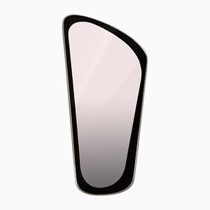 Vintage Kidney-Shaped Wall Mirror with Brass Frame and Partly Blackened Glass, 1960s