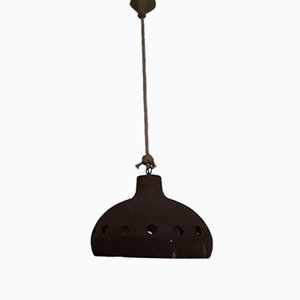 Vintage Rustic Brown Ceramic Ceiling Lamp with Unglazed Exterior & Glazed Interior from Zicoli Limbach, 1970s