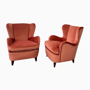 Pink Velvet Lounge Chairs, 1940s, Set of 2
