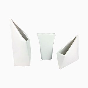 Weiße Vintage Keramik Vasen, 3er Set