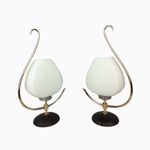 Brass & Opaline Lamps from Arlus, 1960s, Set of 2