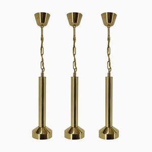Small Mid-Century Brass Pendants, 1970s, Set of 3