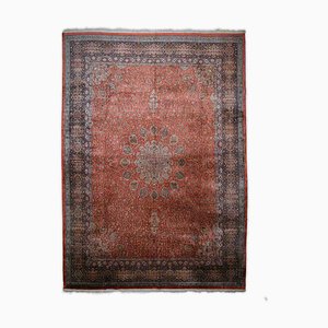 Floral Cashmere Carpet in Light Red with Medallion and Border