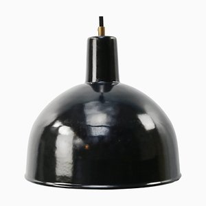 Lampe à Suspension d'Usine Vintage Industrielle en Émail Noir