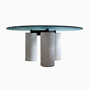 Postmodern Italian Round Glass Top Dining Table by Lella and Massimo Vignelli for Acerbis