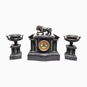 Architektonische Uhr mit Medici Löwe & Cassolette aus Bronze, 3er Set