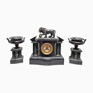 Orologio architettonico raffigurante il leone dei Medici e cassette in bronzo, set di 3