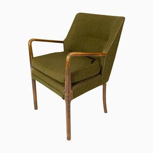 Dänischer Sessel aus Birkenholz und Dunkelgrünem Stoff, 1950er