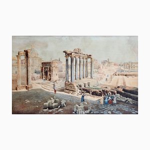 Giuseppe Costantini, View of the Forum Romanum, Original Watercolor, 1870s