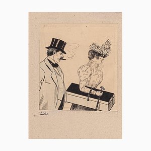 Louis Vallet, The Couple, Ink original de China y dibujo en acuarela, principios de siglo XX