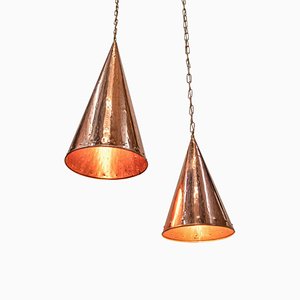 Danish Hammered Copper Cone Pendant Lamps by E. S. Horn Aalestrup, 1950s, Set of 2