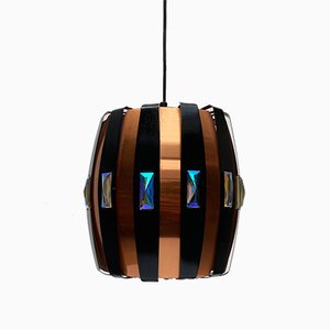 Mid-Century Danish Copper & Black Metal and Prism Pendant Lamp by Werner Schou for Coronell Elektro