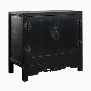 Black Lacquer Cabinet with Carved Apron