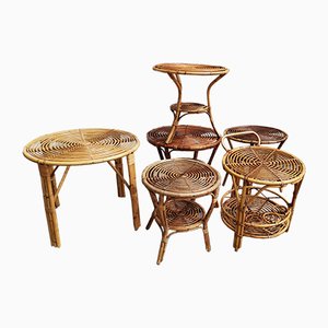 Petites Tables en Osier, Italie, 1950s, Set de 6