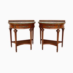 Empire Style Mahogany Nightstands with Bronze and Brass Details, 1930s, Set of 2