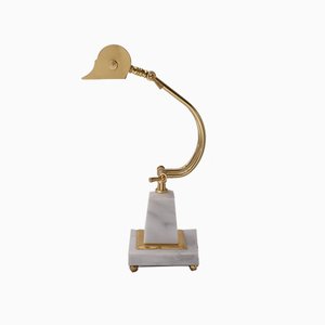 Vintage American Adjustable Brass & White Onyx Banker's Desk Lamp, 1950s