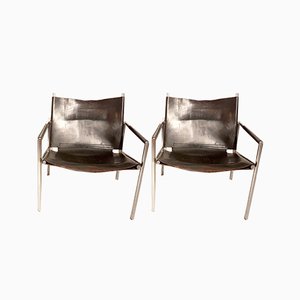 First Edition SZ02 Stühle aus patiniertem schwarzen Leder & verchromtem Metall von Martin Visser für 't Spectrum, Holland, 1964, 2er Set