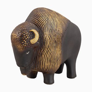 Limited Edition Stoneware Bison for the Benefit of WWF by Lisa Larson for Gustavsberg, 1975