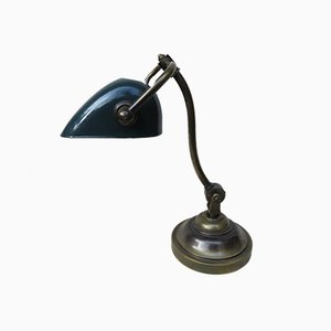 Art Nouveau Enameled Brass Banker's Lamp