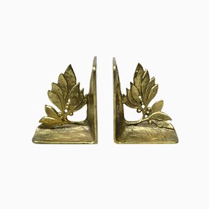Brutalist Style Bronze Bookends with Floral Elements, 1970s, Set of 2